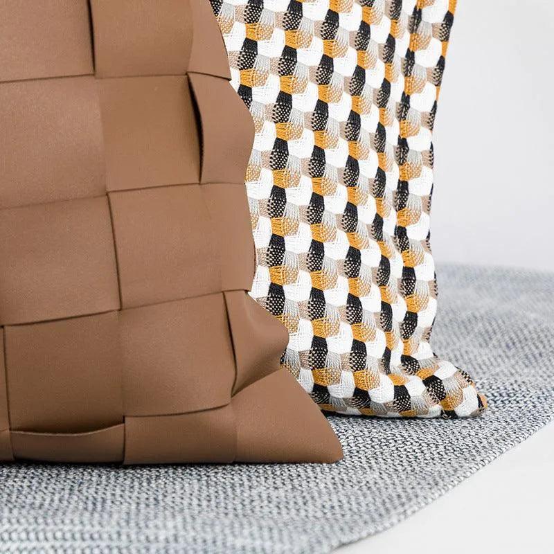 No.1 Nordic Knitted Leather Pillow Cases │ Modern Home Decorative Cushion Cover - Besontique Home