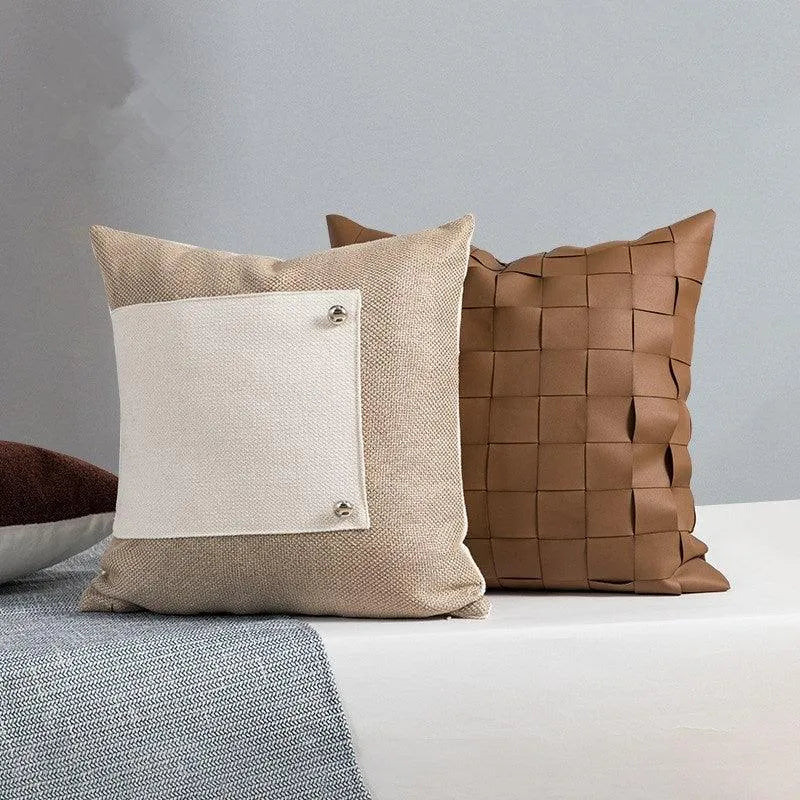 No.1 Nordic Knitted Leather Pillow Cases │ Modern Home Decorative Cushion Cover - Besontique Home