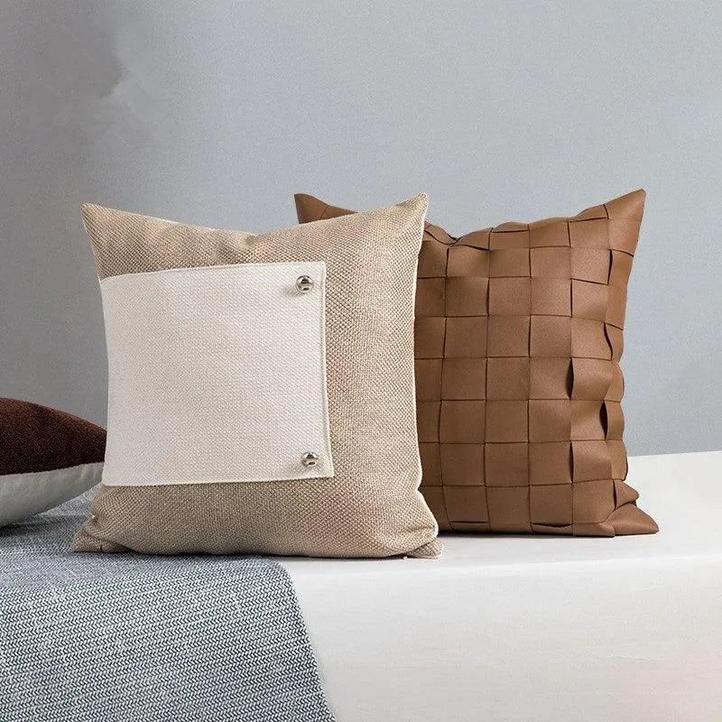 No.1 Nordic Knitted Leather Pillow Cases │ Modern Home Decorative Cushion Cover - Besontique Home