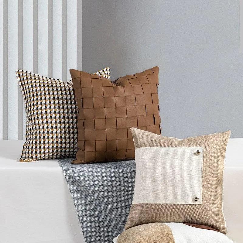 No.1 Nordic Knitted Leather Pillow Cases │ Modern Home Decorative Cushion Cover - Besontique Home