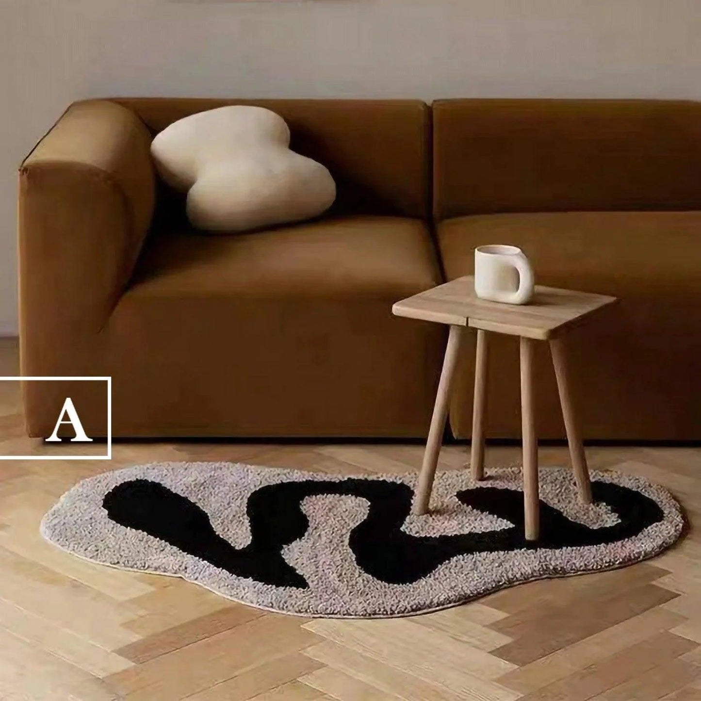 Nordic Abstract Irregular Tufted Rug │ Black Pattern Soft Plush Fluffy Carpet │ For Bedroom Bathroom Home Decor - Besontique Home