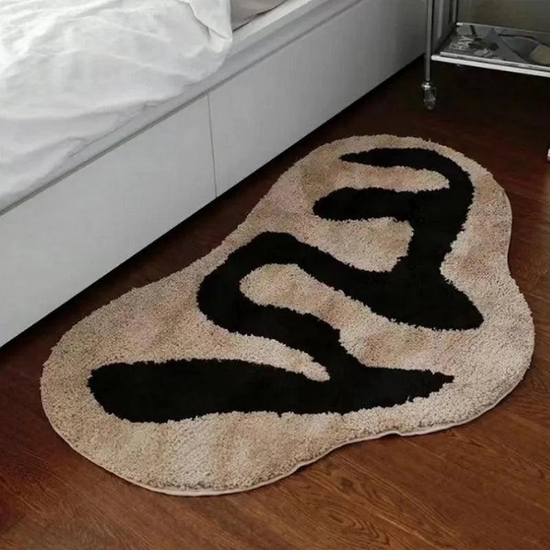 Nordic Abstract Irregular Tufted Rug │ Black Pattern Soft Plush Fluffy Carpet │ For Bedroom Bathroom Home Decor - Besontique Home