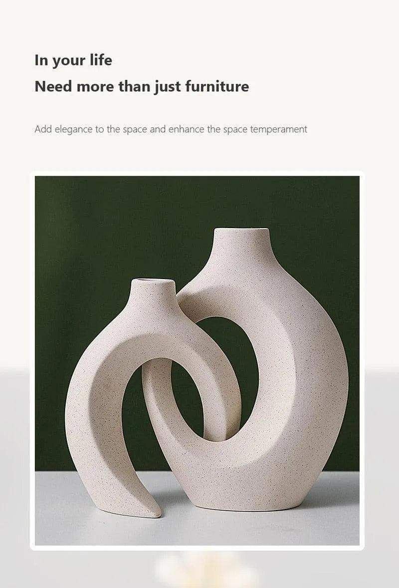 Nordic Beige Ceramic Vase 2Pcs/Set │ White Matte Flower Pots for Pampas Grass - Besontique Home