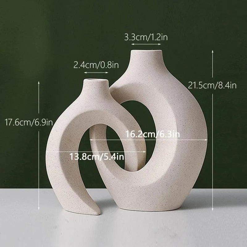 Nordic Beige Ceramic Vase 2Pcs/Set │ White Matte Flower Pots for Pampas Grass - Besontique Home