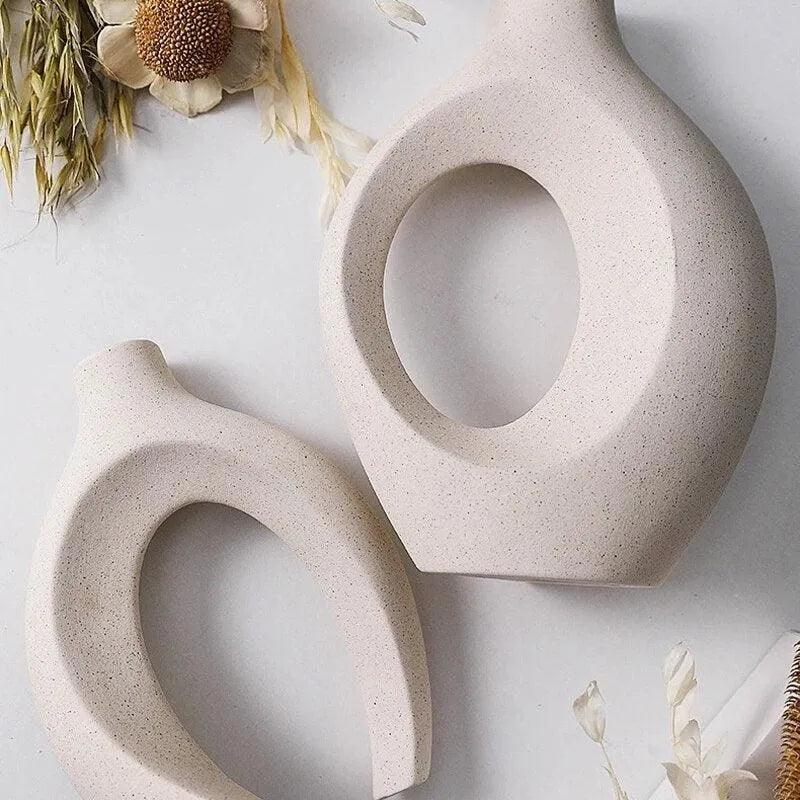 Nordic Beige Ceramic Vase 2Pcs/Set │ White Matte Flower Pots for Pampas Grass │ Living Room Home Decoration Gifts - Besontique Home