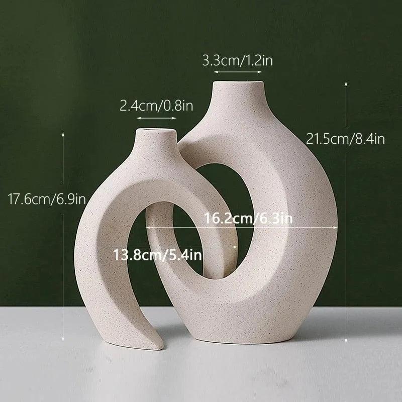 Nordic Beige Ceramic Vase 2Pcs/Set │ White Matte Flower Pots for Pampas Grass │ Living Room Home Decoration Gifts - Besontique Home