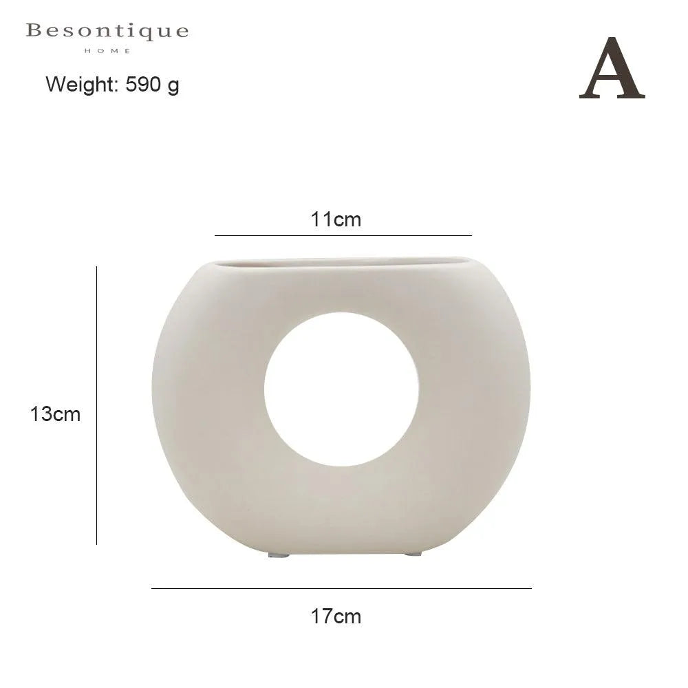 Nordic Ceramic Flower Vase │ Geometric Art Decorative Pot │ Neutral Tone Color Home Decoration - Besontique Home