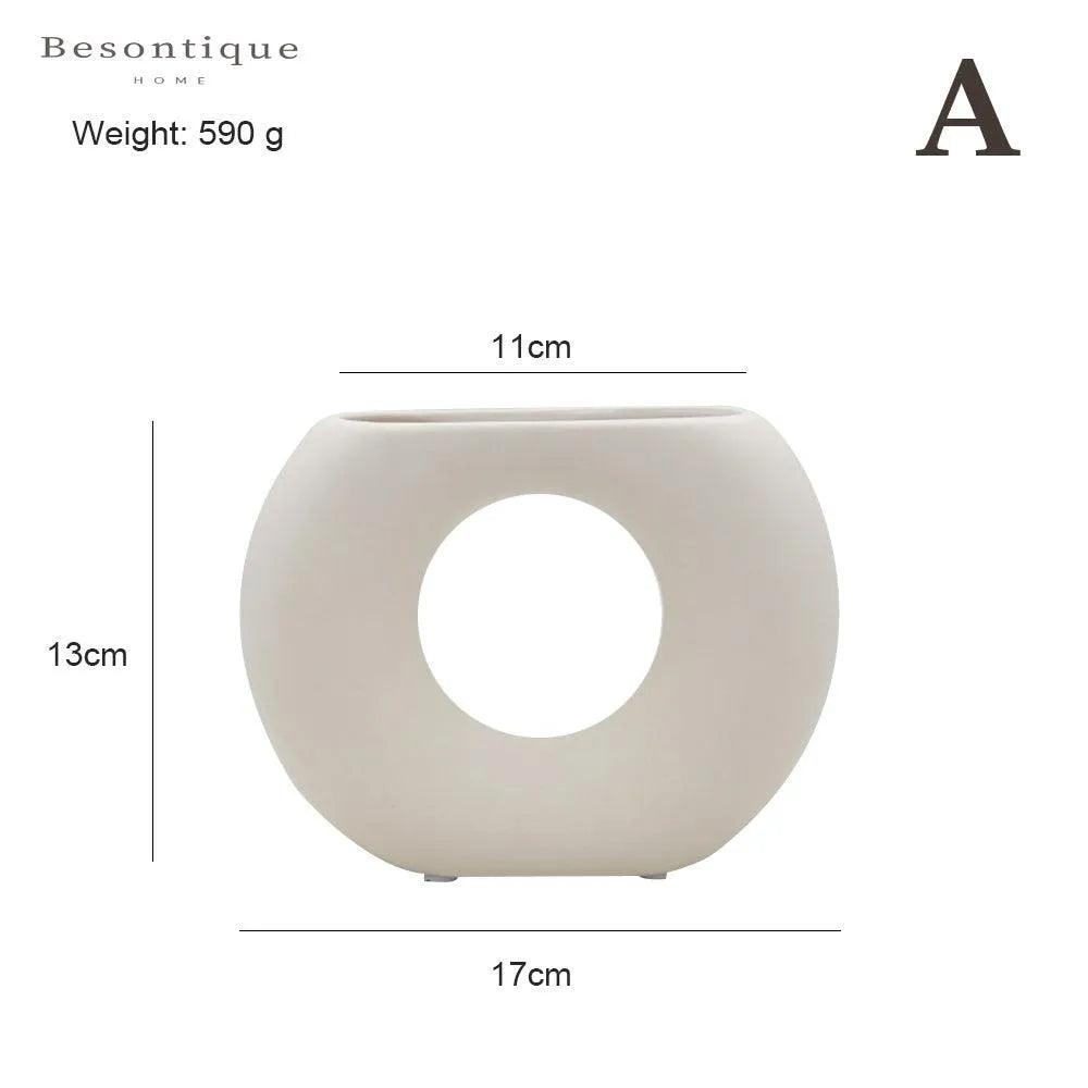 Nordic Ceramic Flower Vase │ Geometric Art Decorative Pot │ Neutral Tone Color Home Decoration - Besontique Home