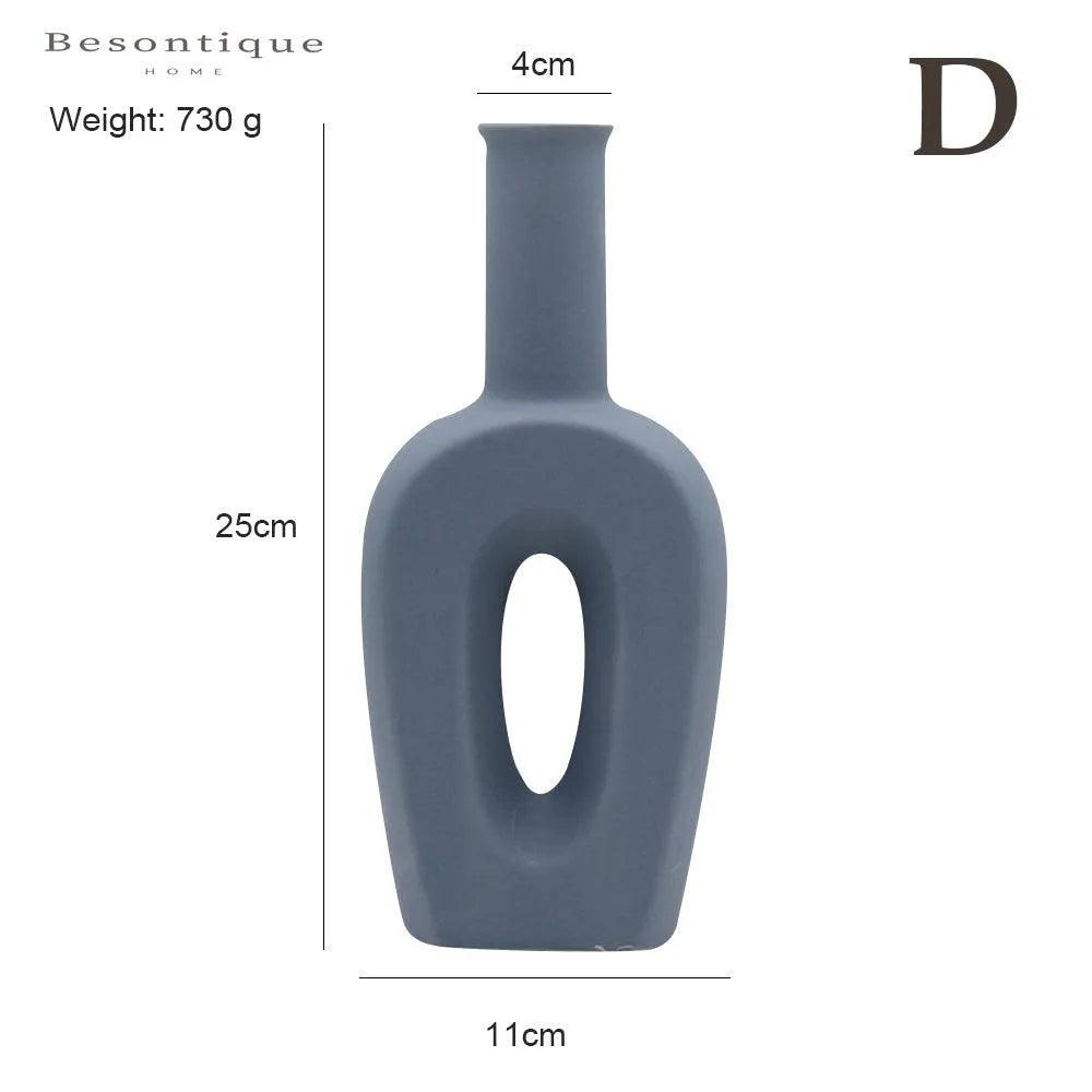Nordic Ceramic Flower Vase │ Geometric Art Decorative Pot │ Neutral Tone Color Home Decoration - Besontique Home