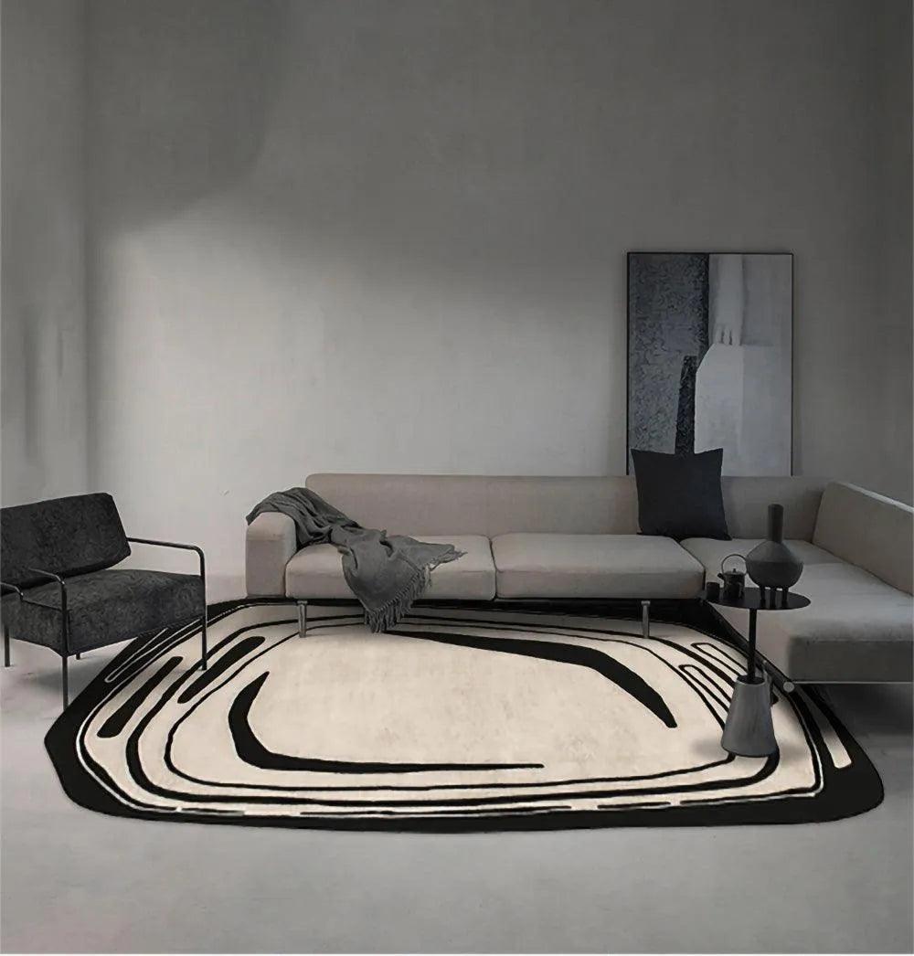 Nordic Irregular Faux Cashmere Rugs (Black / Light Brown) │ Modern Living Room Bedside Soft Fluffy Carpet - Besontique Home