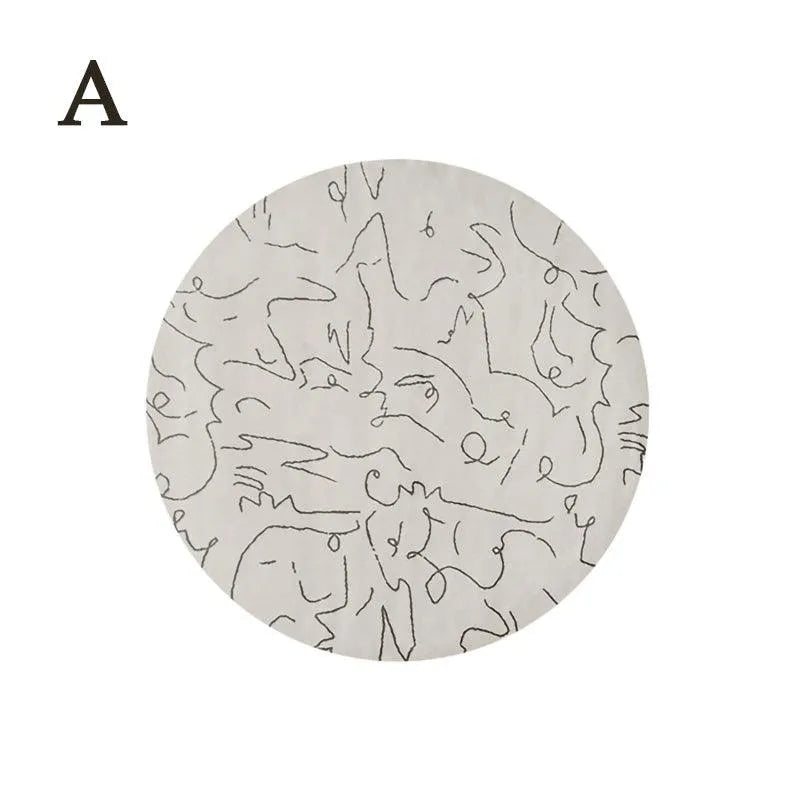 Nordic Minimalist Black Line Round Carpet │ Large Area Decorative Fluffy Plush Rug - Besontique Home