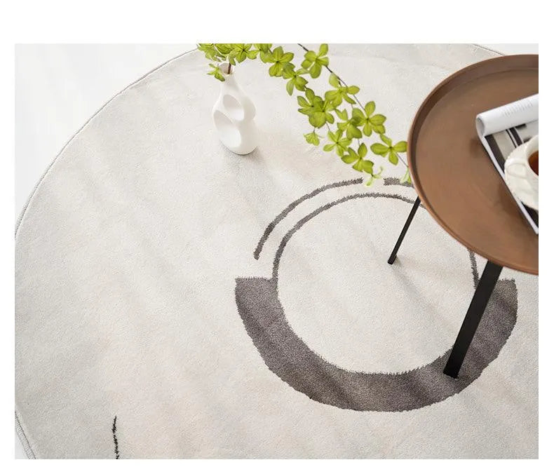 Nordic Minimalist Black Line Round Carpet │ Large Area Decorative Fluffy Plush Rug - Besontique Home