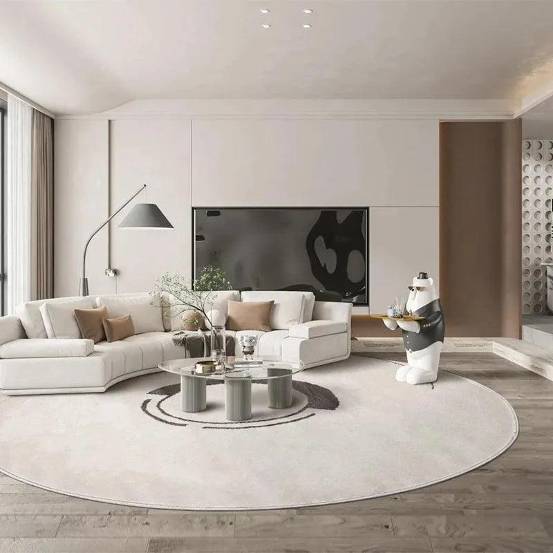 Nordic Minimalist Black Line Round Carpet │ Large Area Decorative Fluffy Plush Rug - Besontique Home