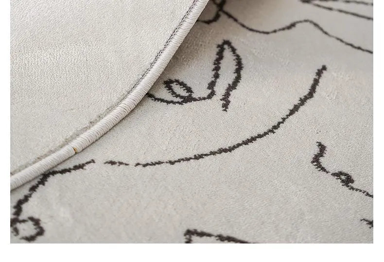 Nordic Minimalist Black Line Round Carpet │ Large Area Decorative Fluffy Plush Rug - Besontique Home