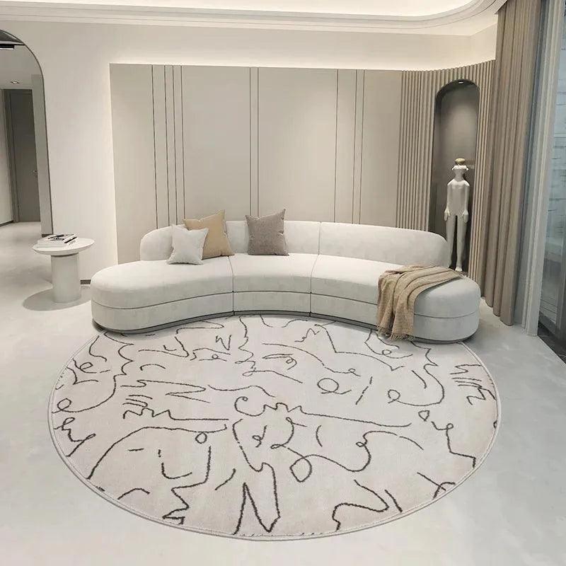 Nordic Minimalist Black Line Round Carpet │ Large Area Decorative Fluffy Plush Rug - Besontique Home