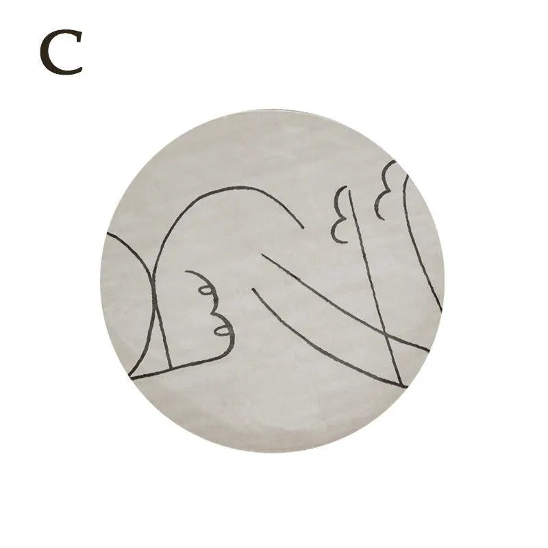 Nordic Minimalist Black Line Round Carpet │ Large Area Decorative Fluffy Plush Rug - Besontique Home