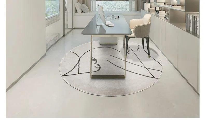 Nordic Minimalist Black Line Round Carpet │ Large Area Decorative Fluffy Plush Rug - Besontique Home