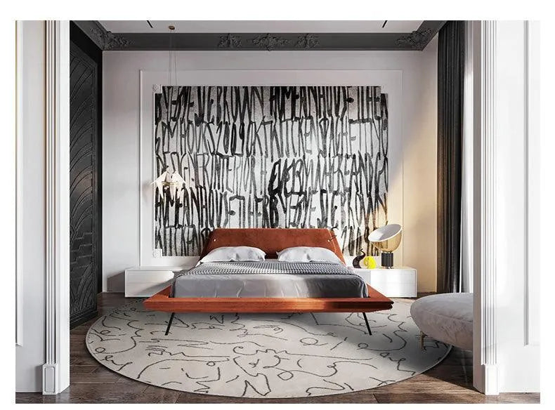 Nordic Minimalist Black Line Round Carpet │ Large Area Decorative Fluffy Plush Rug - Besontique Home