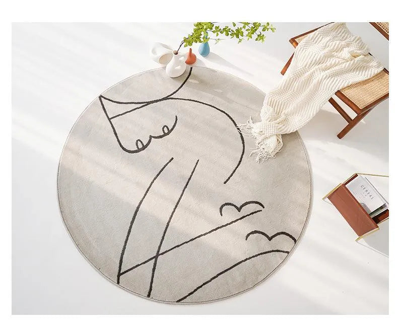 Nordic Minimalist Black Line Round Carpet │ Large Area Decorative Fluffy Plush Rug - Besontique Home