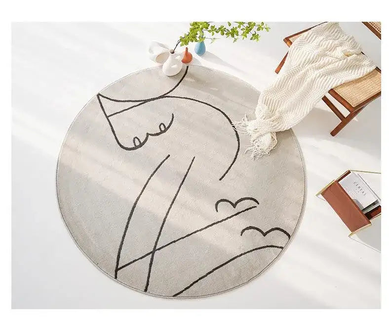 nordic-minimalist-black-line-round-carpet-large-area-decorative-fluffy-plush-rug-besontique-home-71639 - Besontique Home