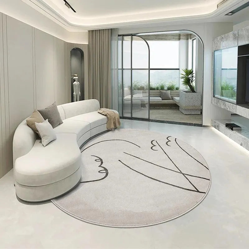 Nordic Minimalist Black Line Round Carpet │ Large Area Decorative Fluffy Plush Rug - Besontique Home