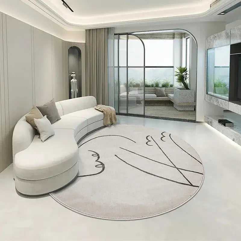 nordic-minimalist-black-line-round-carpet-large-area-decorative-fluffy-plush-rug-besontique-home-79025 - Besontique Home