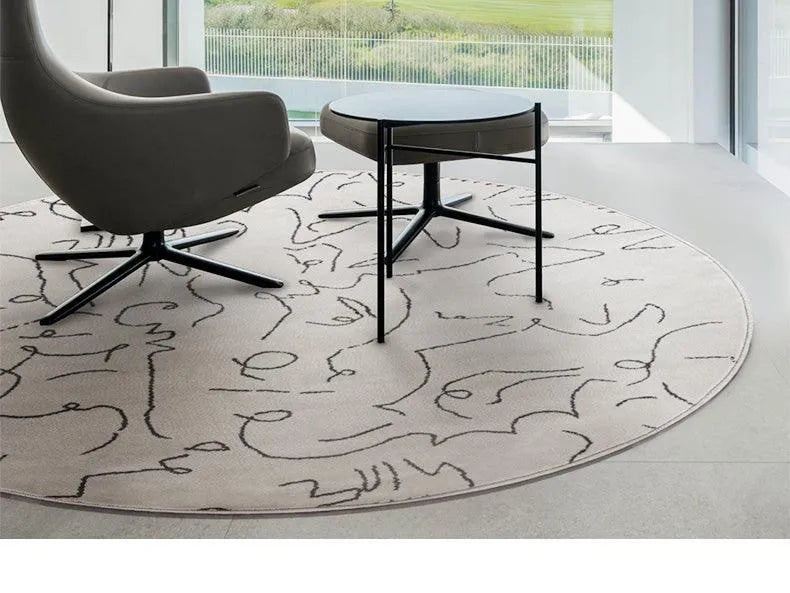 Nordic Minimalist Black Line Round Carpet │ Large Area Decorative Fluffy Plush Rug - Besontique Home