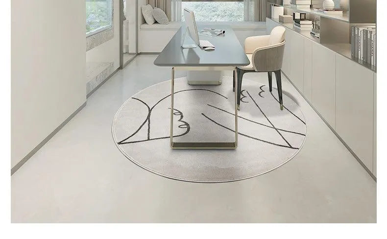 Nordic Minimalist Black Line Round Carpet │ Large Area Decorative Fluffy Plush Rug - Besontique Home