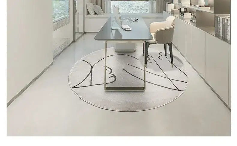 nordic-minimalist-black-line-round-carpet-large-area-decorative-fluffy-plush-rug-besontique-home-88610 - Besontique Home