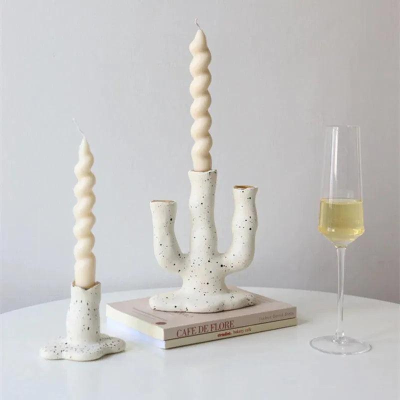 Nordic Resin Candlestick Holder (White/Black) │ Modern Vintage Table Home Decor Candle Stand - Besontique Home