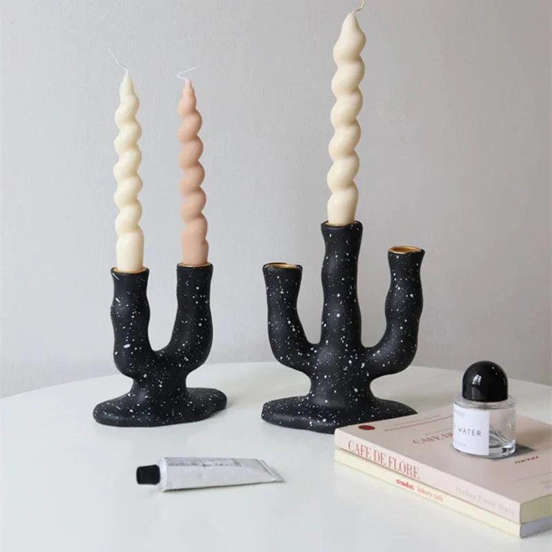 Nordic Resin Candlestick Holder (White/Black) │ Modern Vintage Table Home Decor Candle Stand - Besontique Home