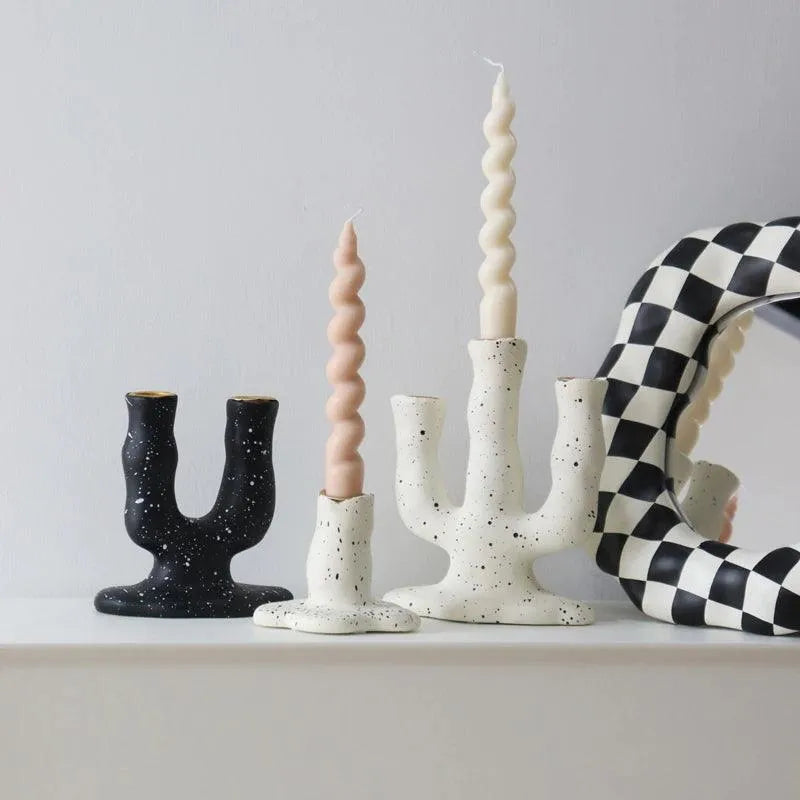 Nordic Resin Candlestick Holder (White/Black) │ Modern Vintage Table Home Decor Candle Stand - Besontique Home