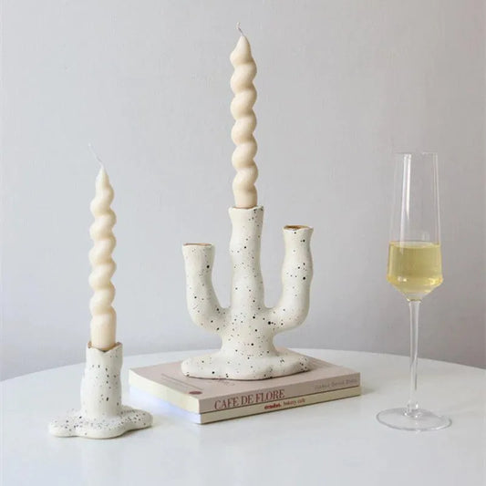Nordic Resin Candlestick Holder (White/Black) │ Modern Vintage Table Home Decor Candle Stand - Besontique Home