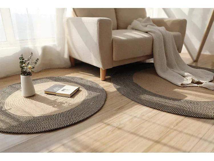 Round Woven Carpet Handmade Jute Rattan Carpet With Tassel │ For Modern Vintage Room Decor - Besontique Home