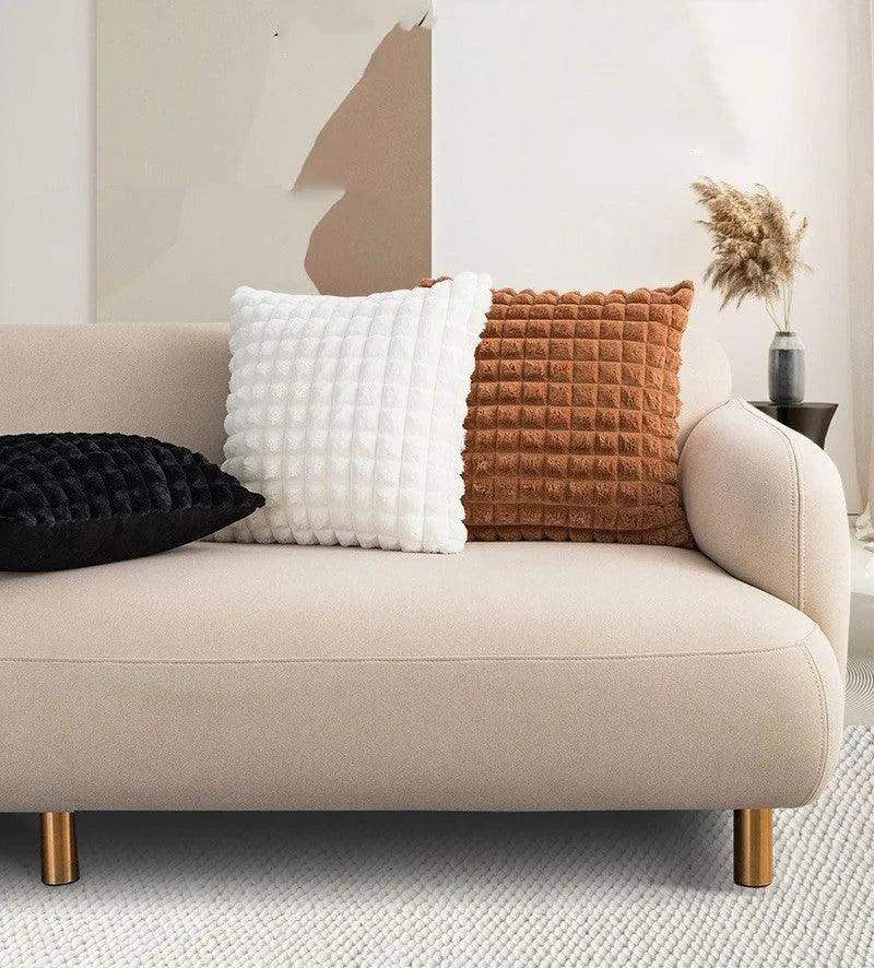 Simple Decorative Plaid Pattern Pillow Cover │ Soft Fur Cushion Cover │ For Sofa Living room Home Decor Pillowcase - Besontique Home