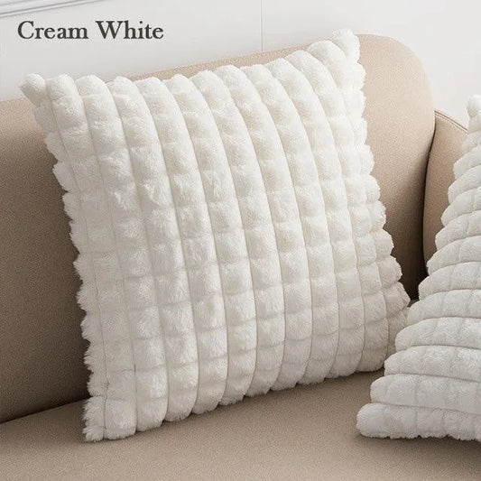 Simple Decorative Plaid Pattern Pillow Cover │ Soft Fur Cushion Cover │ For Sofa Living room Home Decor Pillowcase - Besontique Home