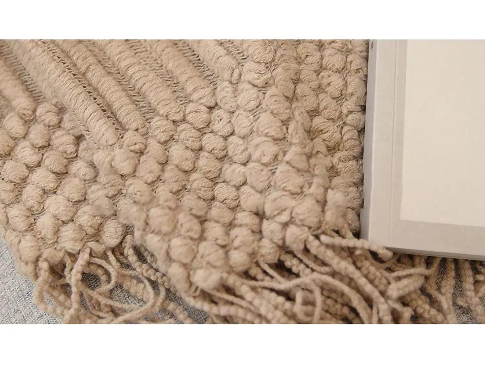 Simple Nordic Throw Blanket with Tassel │ Neutral Color Woven Blankets Bedspread - Besontique Home