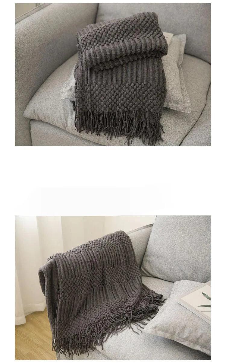 Simple Nordic Throw Blanket with Tassel │ Neutral Color Woven Blankets Bedspread - Besontique Home