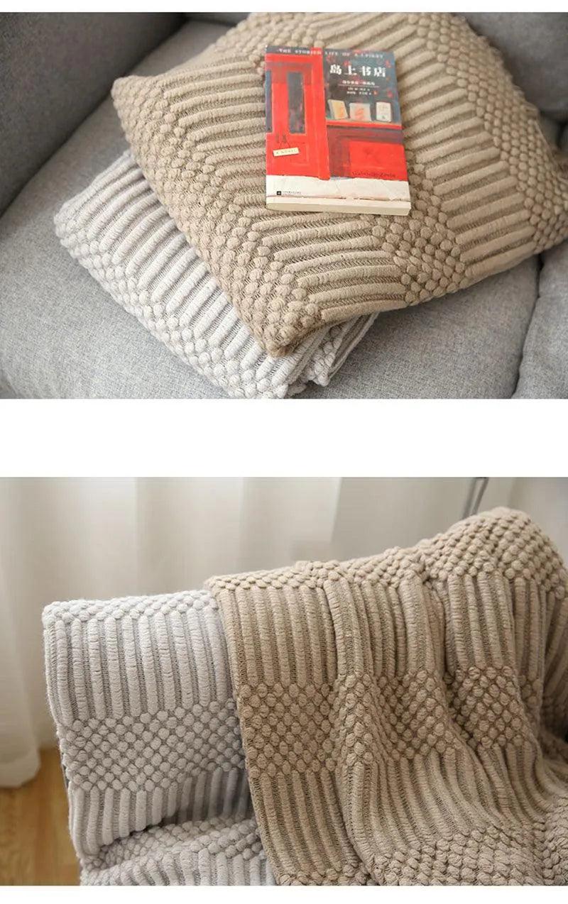 Simple Nordic Throw Blanket with Tassel │ Neutral Color Woven Blankets Bedspread - Besontique Home