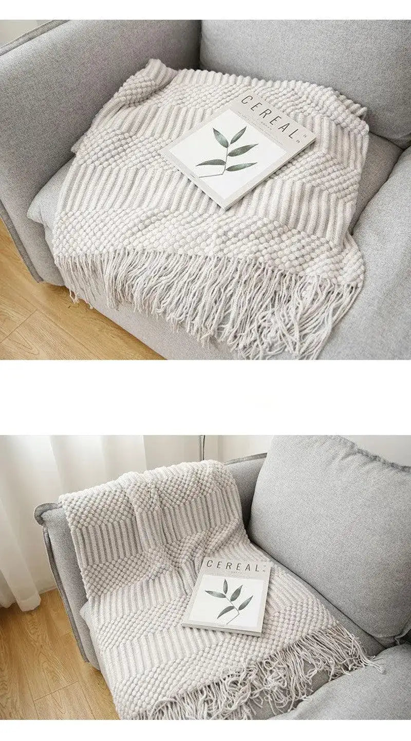 simple-nordic-throw-blanket-with-tassel-neutral-color-woven-blankets-bedspread-besontique-home-88095 - Besontique Home