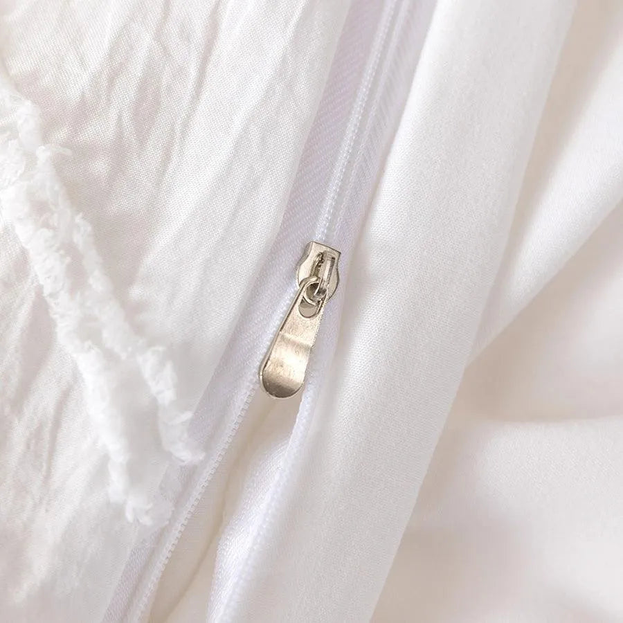 Simple White Luxury Pinch Pleat Bedding Set │ High Quality Quilt Bed Duvet cover Pillow case - Besontique Home