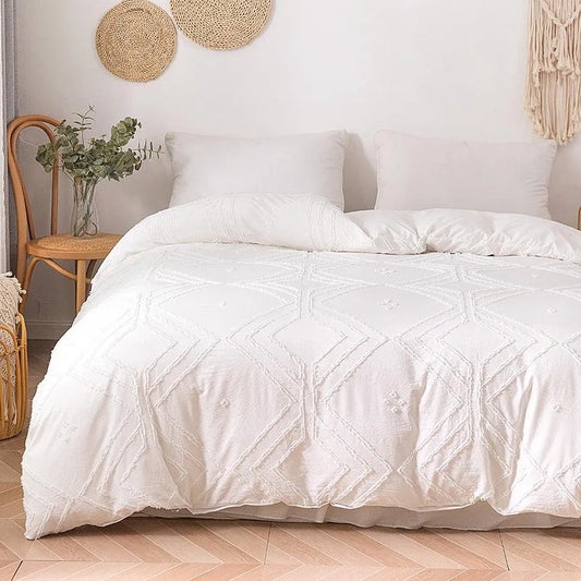 Simple White Luxury Pinch Pleat Bedding Set │ High Quality Quilt Bed Duvet cover Pillow case - Besontique Home
