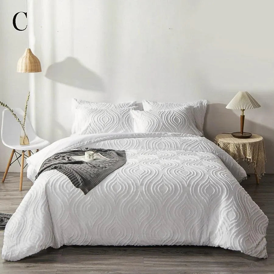 Simple White Luxury Pinch Pleat Bedding Set │ High Quality Quilt Bed Duvet cover Pillow case - Besontique Home