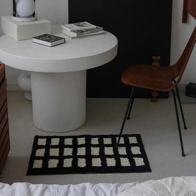 Tufting Black White Grids Bedside Rug │ Geometric Soft Long Carpet │ For Aesthetic Bedroom Home Decor - Besontique Home