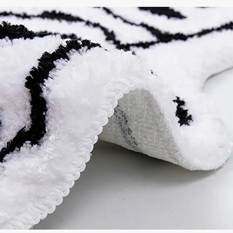Tufting Black White Grids Bedside Rug │ Geometric Soft Long Carpet │ For Aesthetic Bedroom Home Decor - Besontique Home