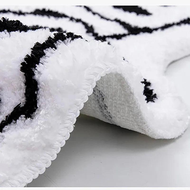 Tufting Black White Grids Bedside Rug │ Geometric Soft Long Carpet │ For Aesthetic Bedroom Home Decor - Besontique Home