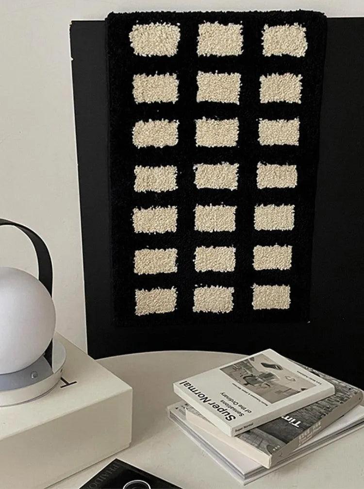 Tufting Black White Grids Bedside Rug │ Geometric Soft Long Carpet │ For Aesthetic Bedroom Home Decor - Besontique Home