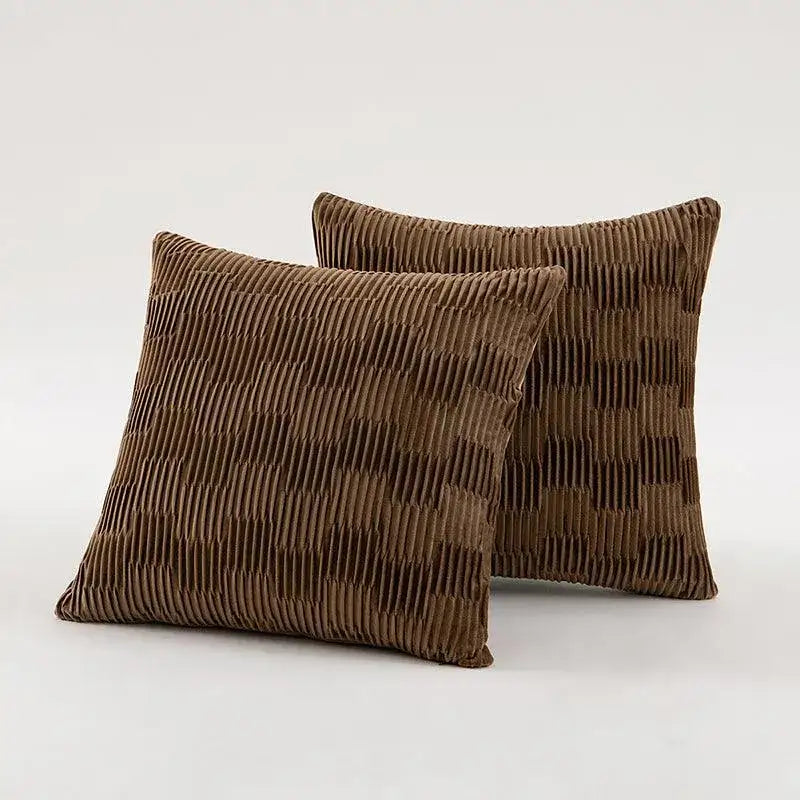 velvet-solid-color-cushion-cover-brown-white-modern-simple-line-pleated-decorative-pillowcase-besontique-home-19553 - Besontique Home