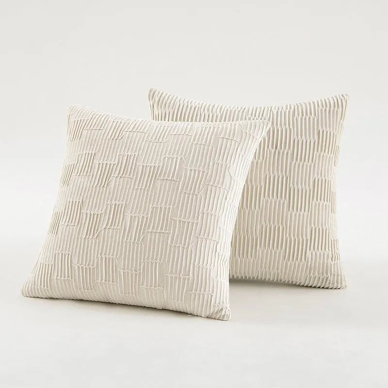 Velvet Solid Color Cushion Cover (Brown / White)│ Modern Simple Line Pleated Decorative Pillowcase - Besontique Home