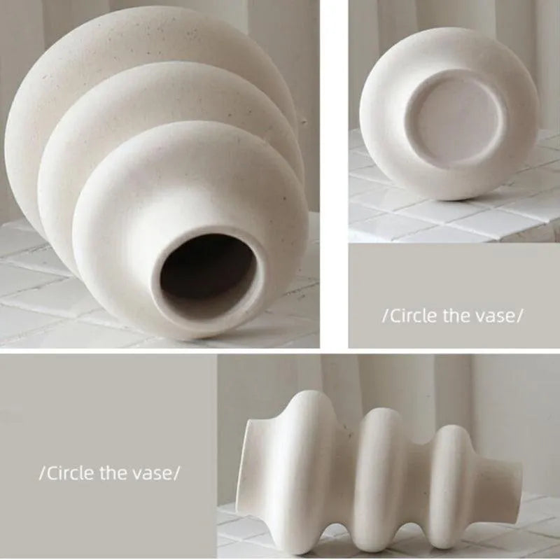 White Beige Nordic Ceramics Dried Flower Vase │ Pampas Grass Pot Vases │ Simple Home Decor Item - Besontique Home